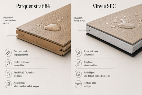 résistance eau stratifié et vinyle